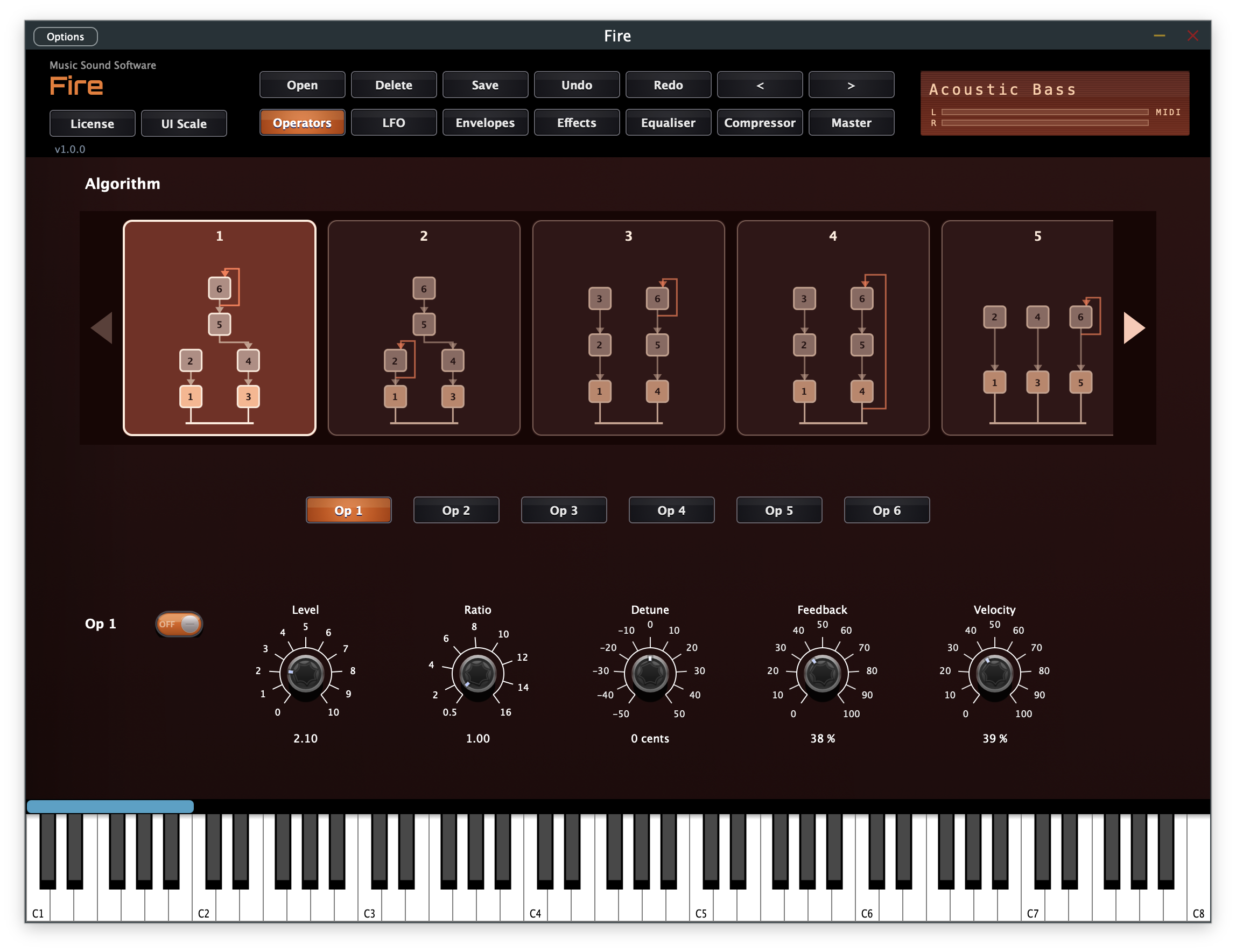 Fire FM synthesizer algorithm panel